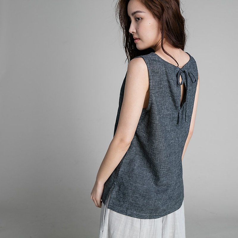 Lace-up vest - ink gray - เสื้อกั๊กผู้หญิง - ผ้าฝ้าย/ผ้าลินิน สีเทา