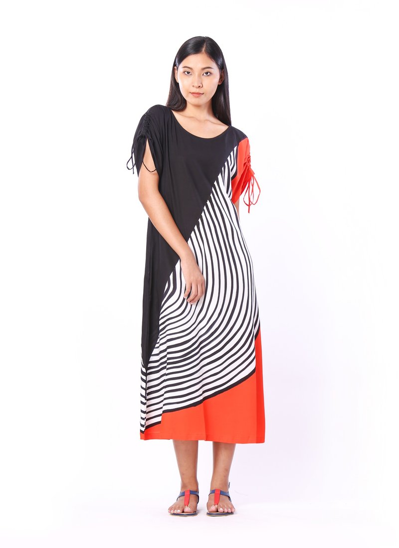 Long Dress Cotton Rayon Hand Painted for Summer resort vacat - 洋裝/連身裙 - 棉．麻 紅色