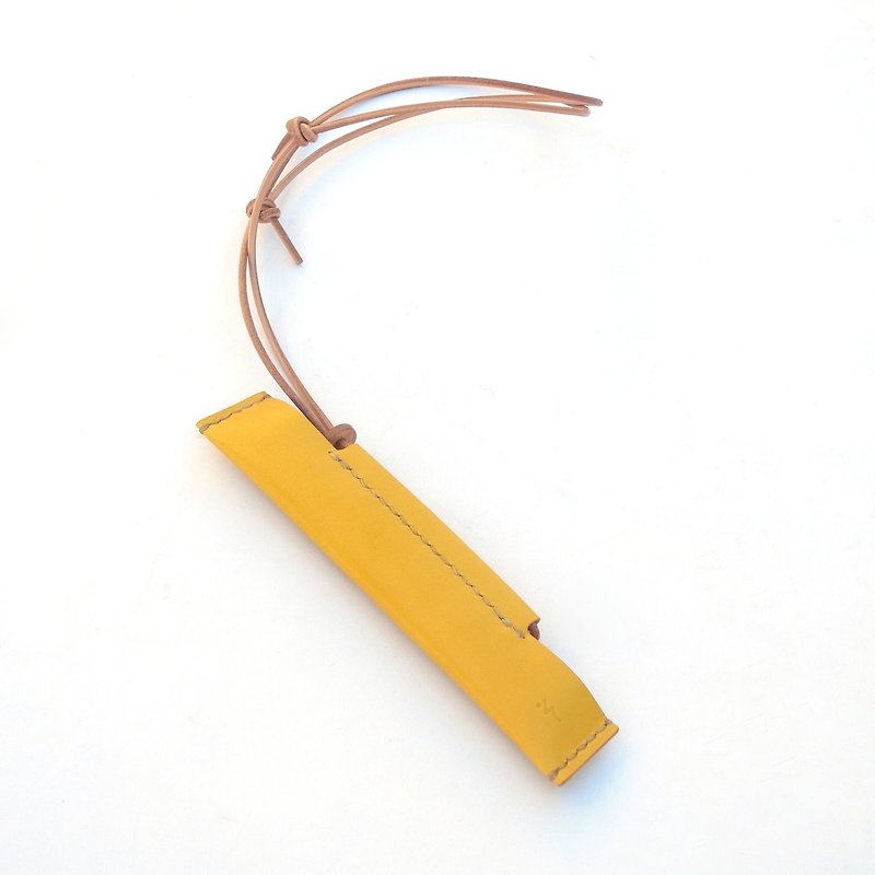 Pen Holder hanging from neck using Amur Corktree(きはだ) Dyed Leather 【1 / いち】 - Pencil Cases - Genuine Leather Yellow