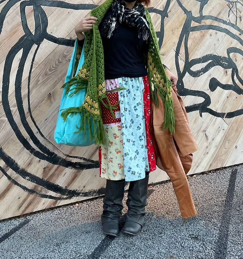 レトロアニマル柄のネルスカート　着物リメイク - スカート - コットン・麻 ピンク