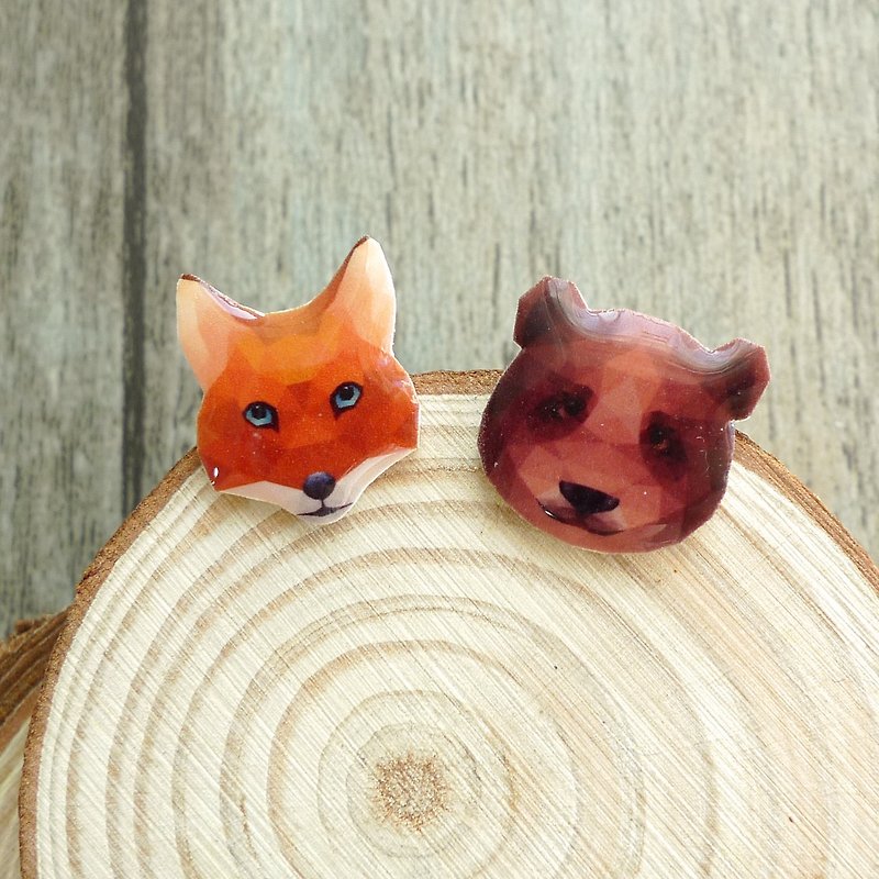 Misssheep- Geometric Animal Series Orange Fox / Brown Bear Handmade Earrings (single) - Earrings & Clip-ons - Plastic 