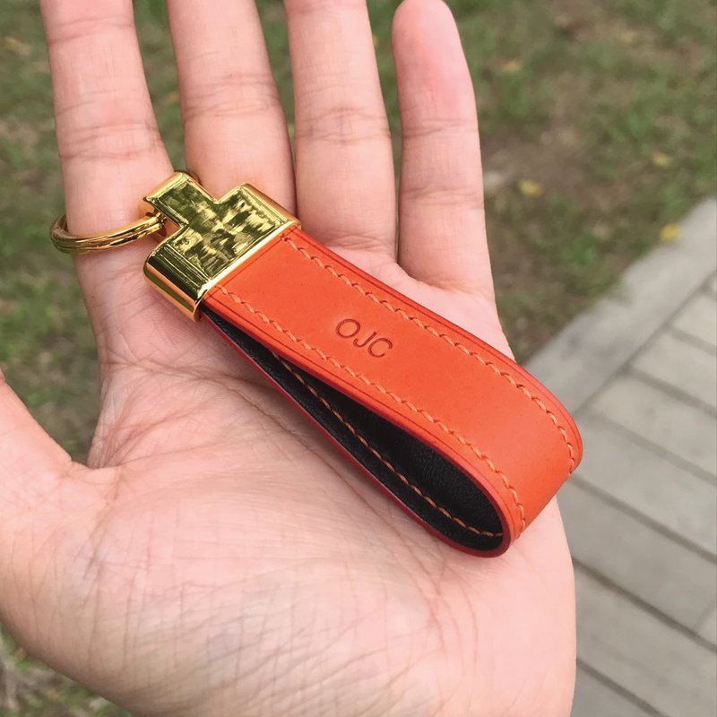 【皮革鑰匙圈】橙色植鞣牛皮/鎖匙扣/隨身小物/閨蜜禮物 - 鑰匙圈/鑰匙包 - 真皮 橘色
