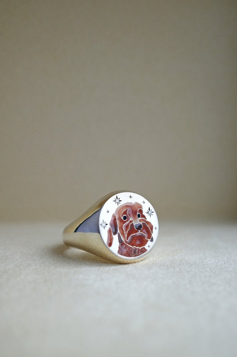 High-Temperature Enamel Craft - Pet Portrait Signet Ring - General Rings - Precious Metals 