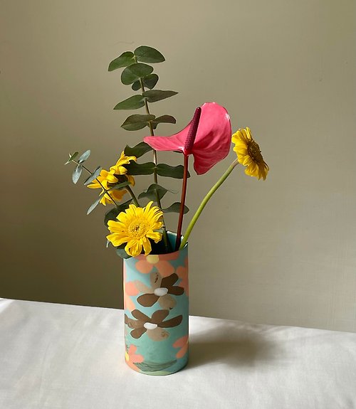 Renee's Ceramics 咖啡花朵直筒花器