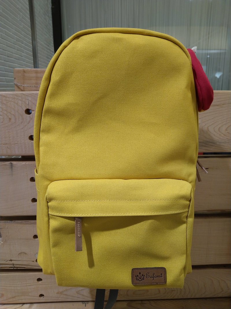 Eafami台灣帆布多隔層筆電背包-Baldur黃(100%台灣製造) - 背囊/背包 - 棉．麻 黃色
