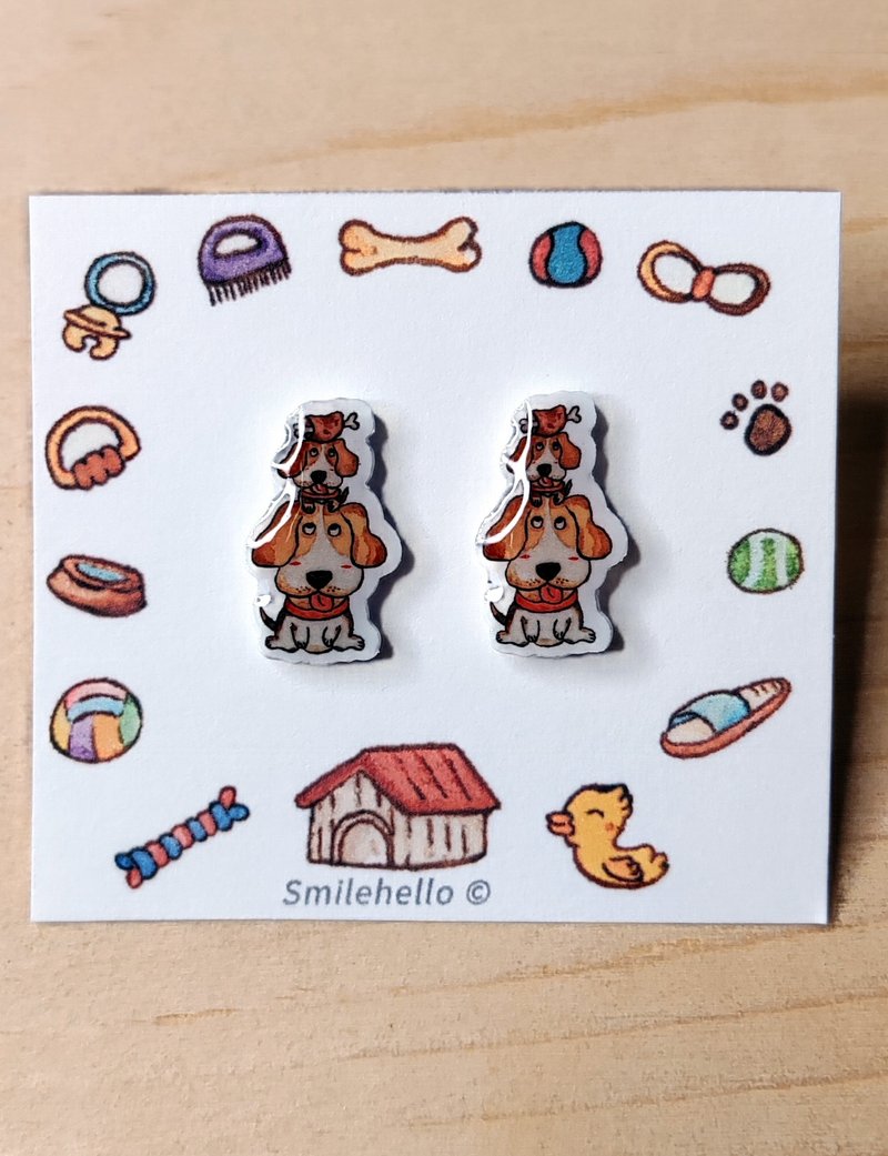 耳針/耳夾/耳環 手工製作 小獵犬(一對) - 耳環/耳夾/耳骨夾 - 其他材質 多色