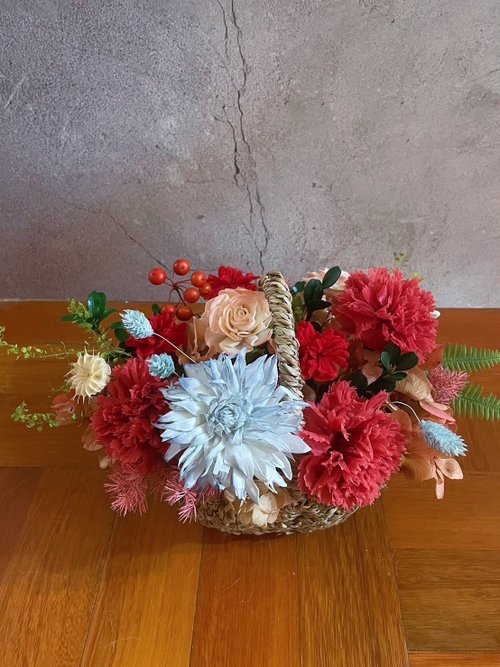 花訴花藝工坊 【永生花禮】復古紅色康乃馨永生花籃/母親節花禮/祝賀花禮