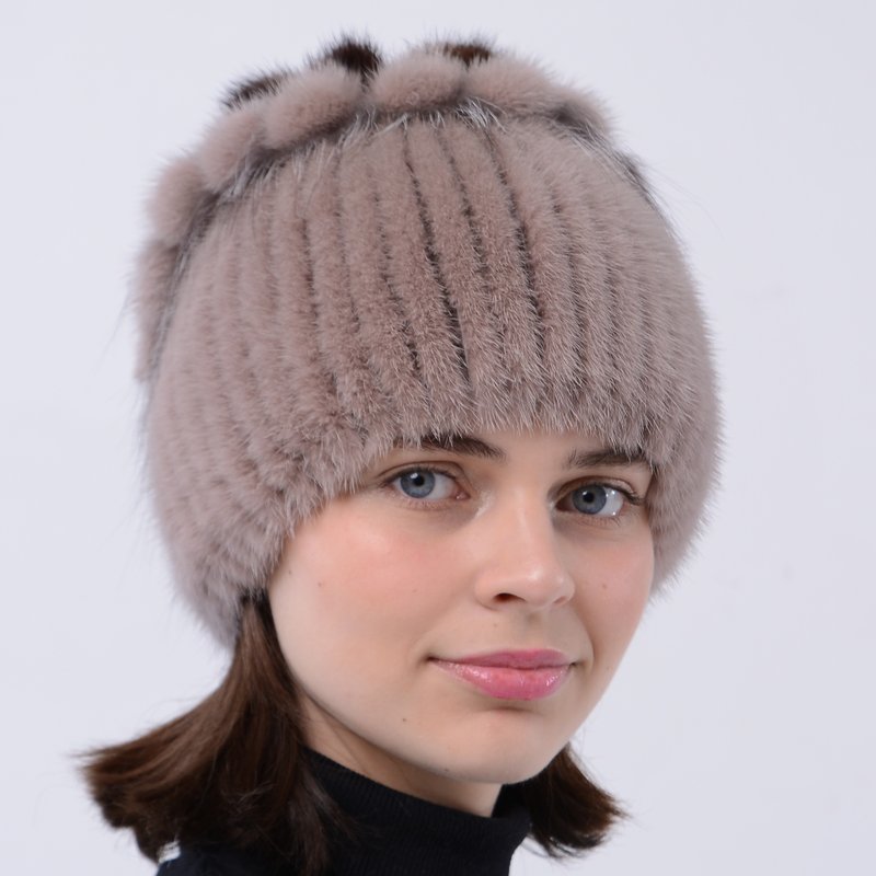 Womens Mink Fur Hat Winter Real Fur Hat Knitted Mink Hats - 帽子 - 羊毛 多色