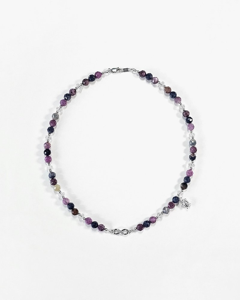 繽紛彩色藍寶石短項鍊與小烏龜配飾 // Multicolor Sapphire - 項鍊 - 水晶 多色