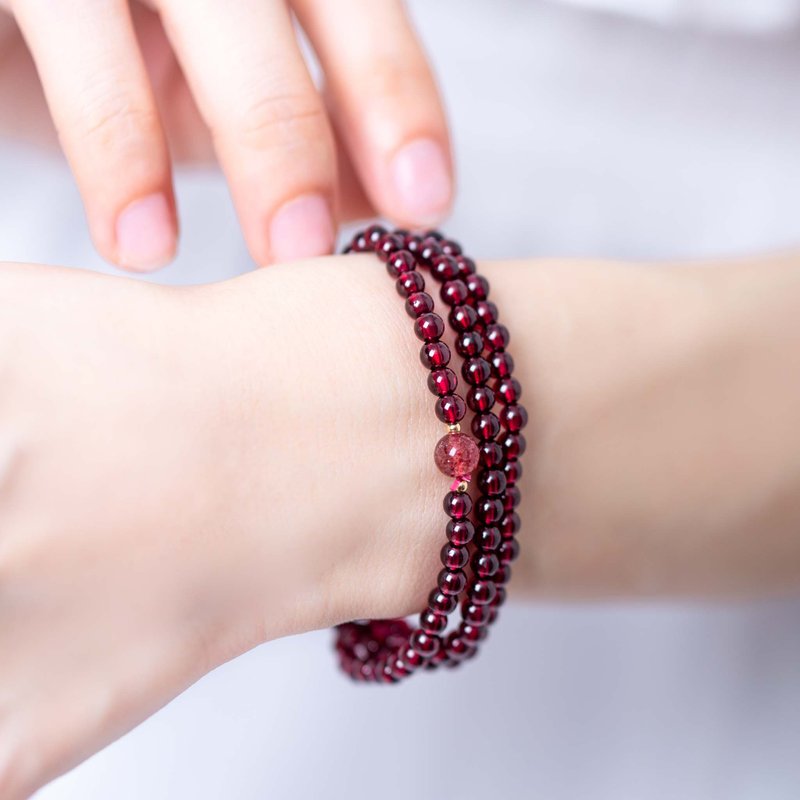 Red Garnet, Strawberry Rose Quartz, 14K Gold Filled Findings Bracelet - Bracelets - Crystal Red