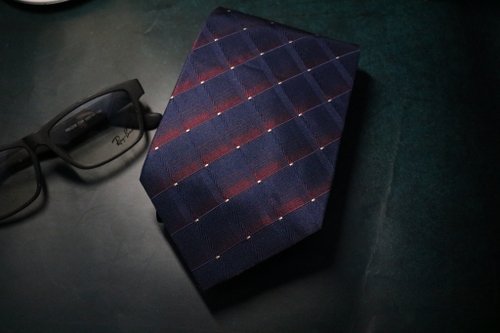 壞紳士 necktie藍色小格紋商務領帶真絲窄版時尚