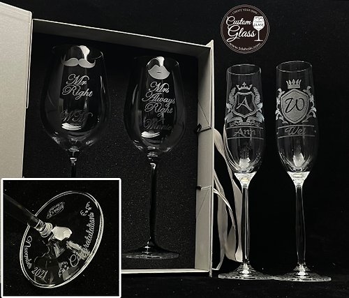 3Daholic 客製化水晶杯杯身連杯底雕刻一對Deluxe Pack–結婚,退休生日禮物
