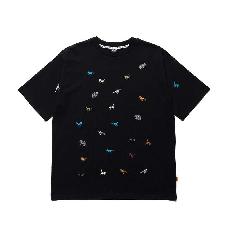日本限定 POLER PRM WASH EMB TEE-ANIMAL 日式電繡TEE / 動物黑 - 男 T 恤 - 棉．麻 黑色