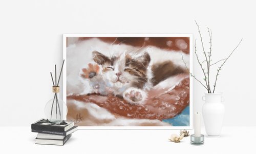 Annet Loginova 早安 瞌睡蟲 - Giclée 帆布列印繪畫。