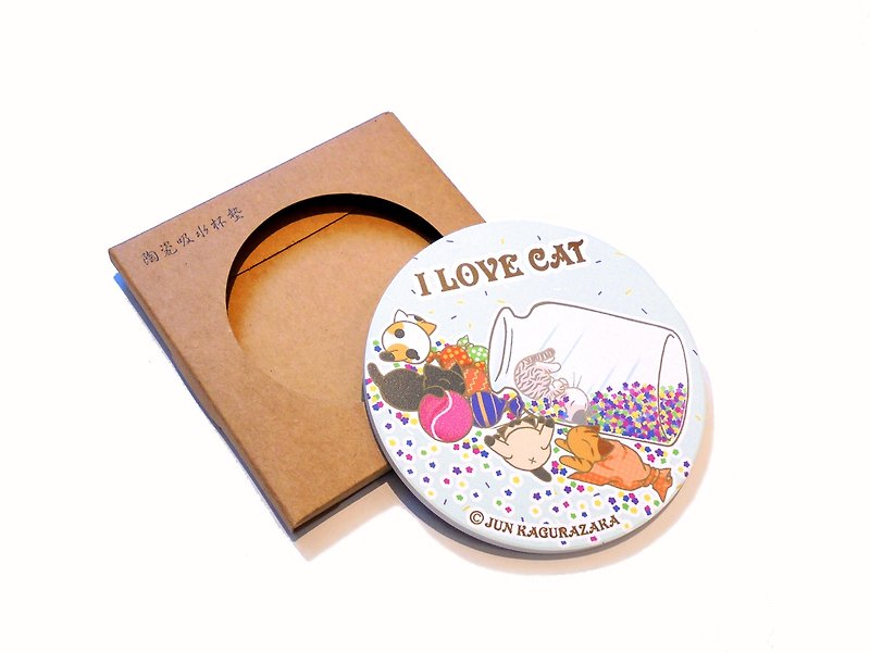 Cat ceramic absorbent coaster ~ water green dessert candy cat - Coasters - Pottery Multicolor
