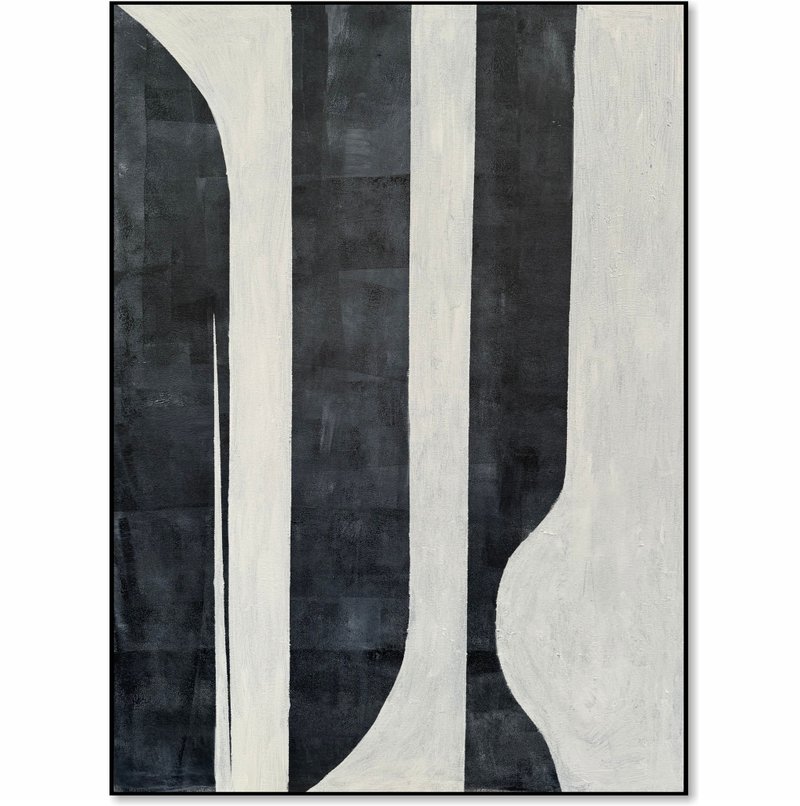 Large Art Work Modern Minimalist Abstract Black and White Geometric Canvas - ตกแต่งผนัง - อะคริลิค หลากหลายสี