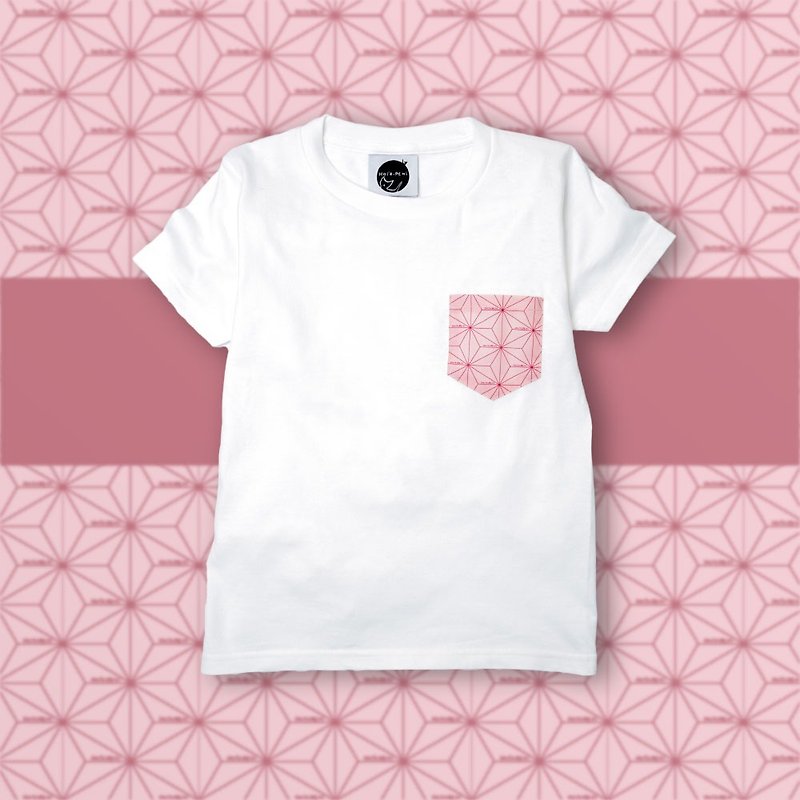 日本傳統紋樣T恤-麻葉-白-童 - 男/女童裝 - 棉．麻 白色