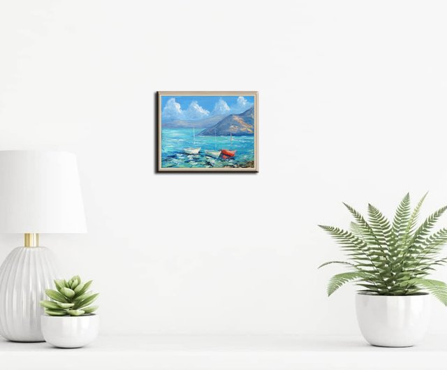 船、海の絵、原画、吊るし絵 海船 裝飾畫 油畫 空間裝飾 夏日