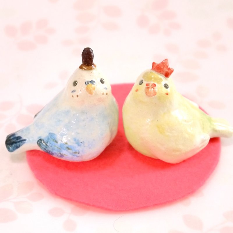 Sekisei parake's dolls Bird's pottery ornament - Pottery & Ceramics - Pottery Pink