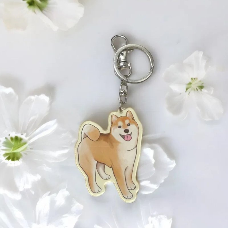 柴犬手繪插畫鑰匙圈 可愛治癒風 - 鑰匙圈/鑰匙包 - 壓克力 橘色