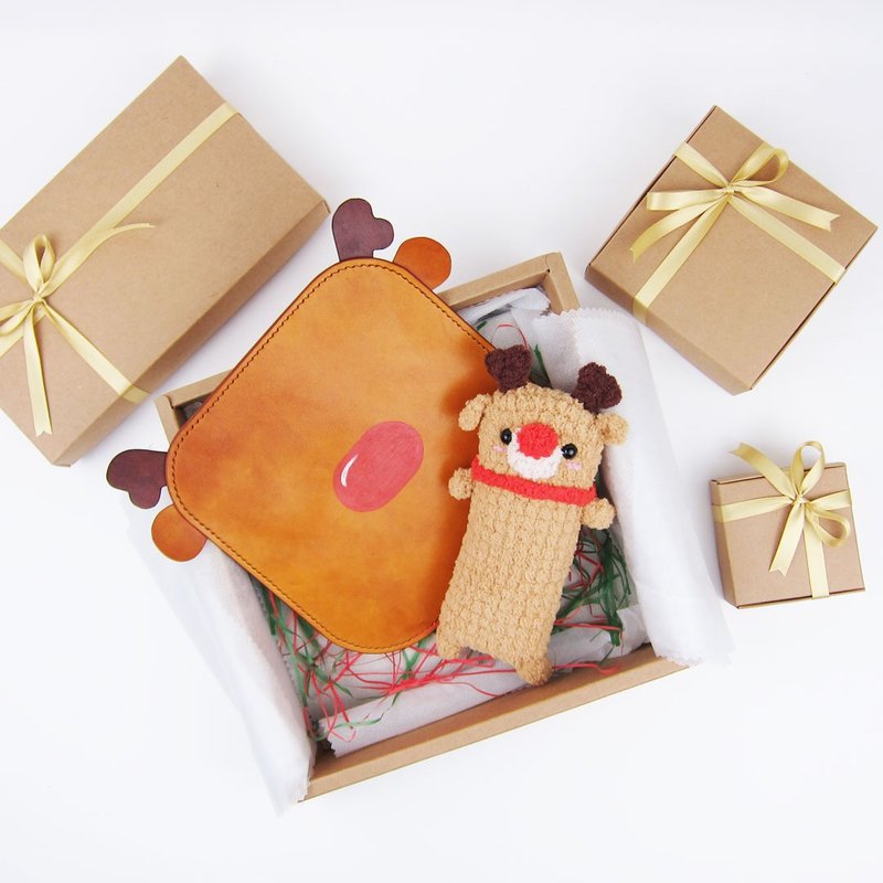 [FunmayXAkira Ming Tanning] Red-nosed Elk-Mouse Pad + Wrist Pad Set [Christmas Gift Box] - อุปกรณ์เสริมคอมพิวเตอร์ - ไฟเบอร์อื่นๆ สีนำ้ตาล