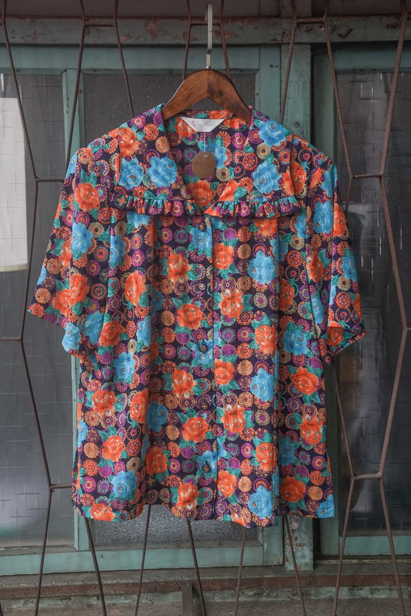 Innocence Department Store Vintage vintage shirt LS030 peacock color shirt - Women's Shirts - Polyester Blue