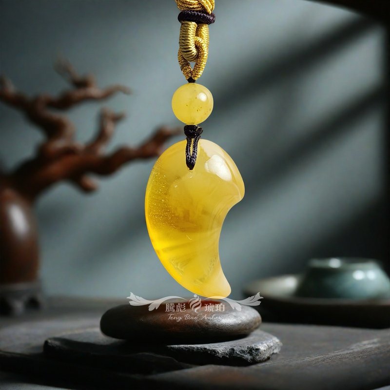 騰彪琥珀 天然琥珀蜜蠟 金絞蜜蠟 平安勾玉 精品伸縮 吊墜繩鍊 - 項鍊 - 半寶石 橘色