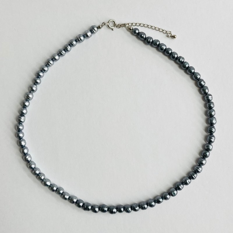 ガラスバロックパールアシンメトリーネックレス/6mm約42cm+5cm/ブルーグレーmix/made in japan - 項鍊 - 玻璃 藍色