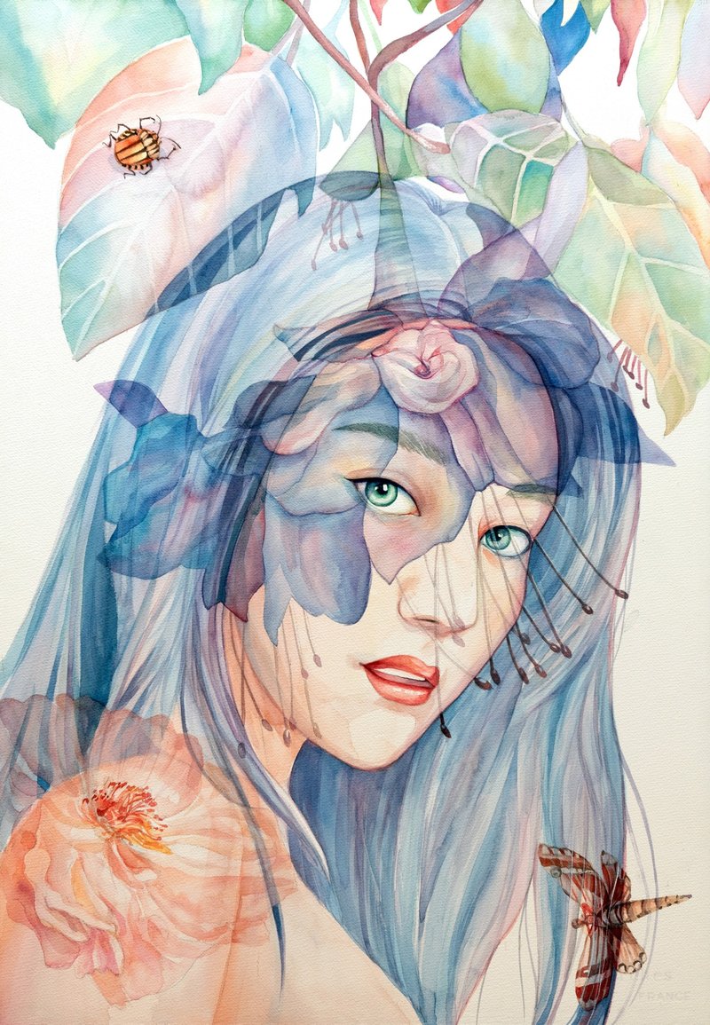 知否知否-原創水彩藝術創作畫/藝術掛畫/精緻居家裝飾/如隱隨形 - 海報/掛畫/掛布 - 紙 紫色