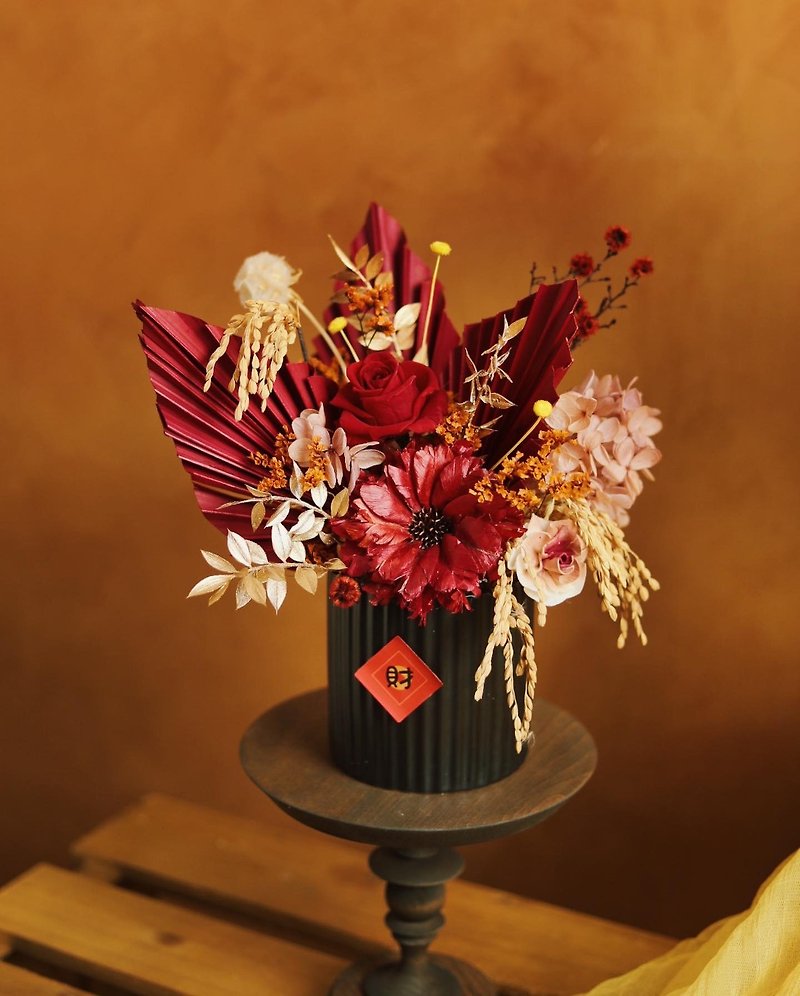 2023 Chinese New Year Flower Ceremony [Compounded every year] Fashion Lucky Potted Flowers Dry Table Flowers - ช่อดอกไม้แห้ง - พืช/ดอกไม้ สีแดง