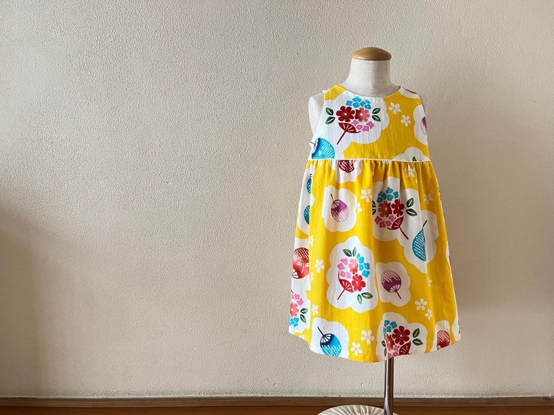 兒童浴衣面料、喇叭連衣裙 - 女童洋裝/裙子 - 棉．麻 黃色