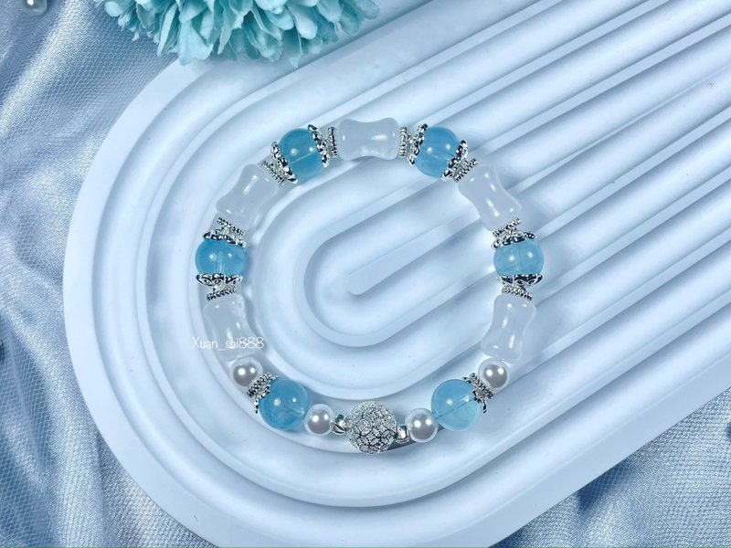 海藍寶、白水晶、增強溝通及表達能力 - 手鍊/手鐲 - 水晶 藍色