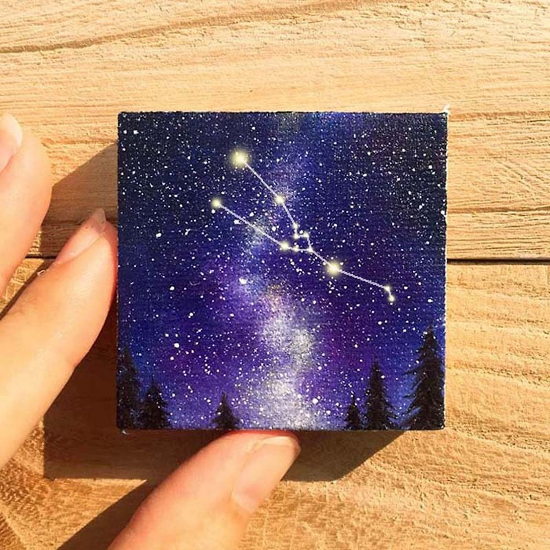 Taurus Zodiac Oil Painting. Starry Night Milky Way Original Hand Painted Gift. - โปสเตอร์ - ผ้าฝ้าย/ผ้าลินิน 