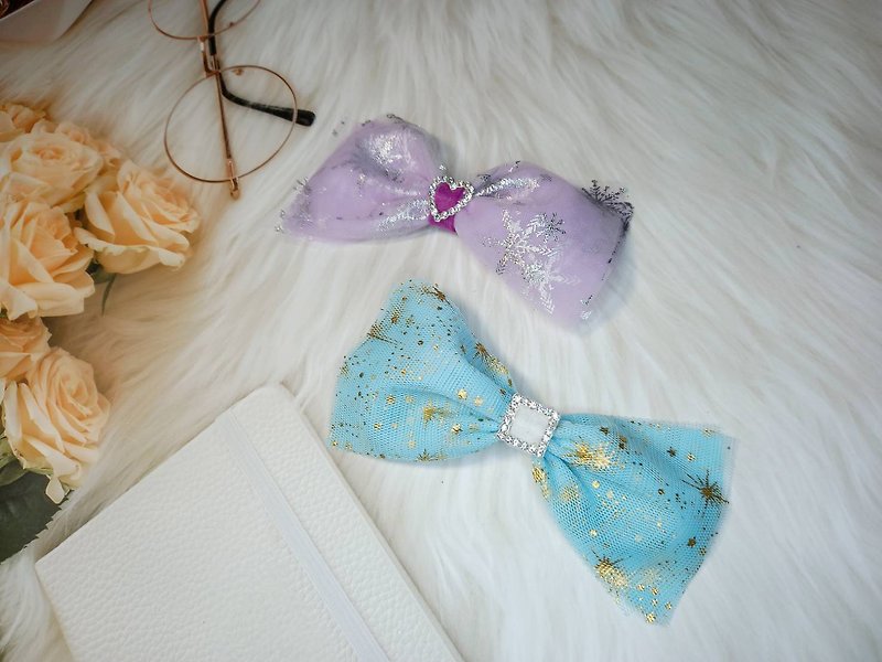 【獨家手作設計】 多層紗蝴蝶結髮夾 二種款式 - 髮飾 - 其他人造纖維 藍色