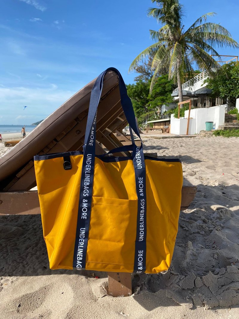Mustard /navy Recycled Nylon Market bag / Tote / water resistance /Grocery - 手提包/手提袋 - 防水材質 黃色