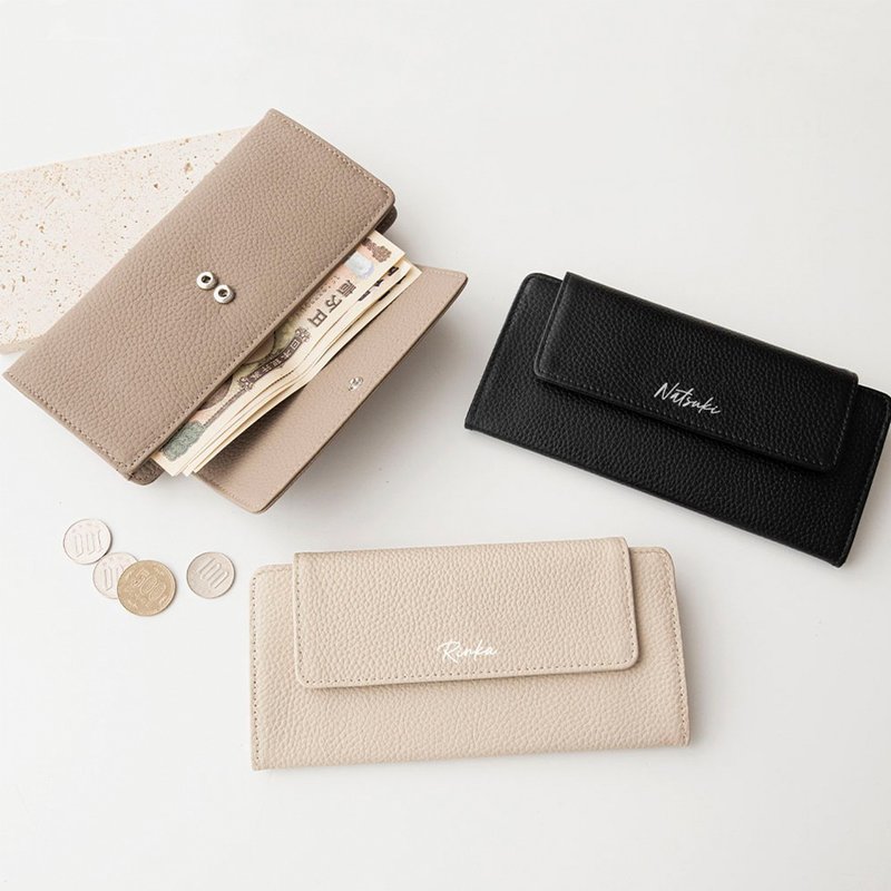 Flap Long Wallet [Genuine Leather Nuance Personalization] Long Wallet Thin Wallet Nuance Color Text Engraving HR59U - กระเป๋าสตางค์ - หนังแท้ สีนำ้ตาล