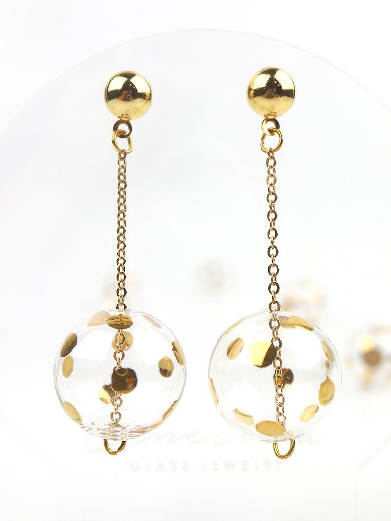 JEANNE GOLD DOTS - Gold-paint polka dots bubbles earrings - สร้อยติดคอ - แก้ว สีทอง