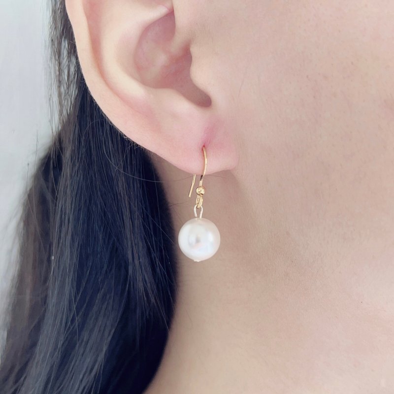 Special offer/Swarovski crystal pearl 14K gold earrings - Earrings & Clip-ons - Pearl White