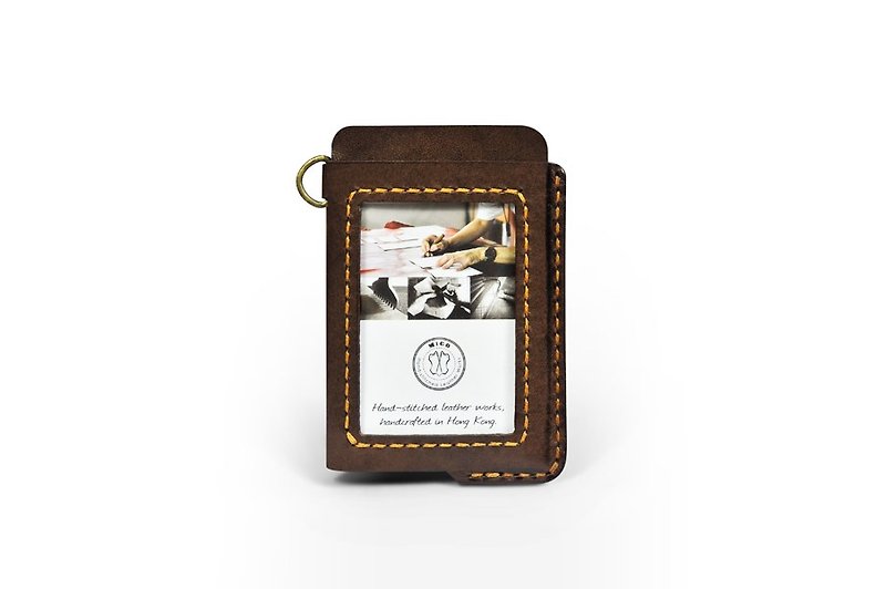 MICO hand-stitched leather leisure card holder/ identification card holder/ card holder/ work card holder (oblique hanging type) - การ์ด/โปสการ์ด - หนังแท้ สีนำ้ตาล