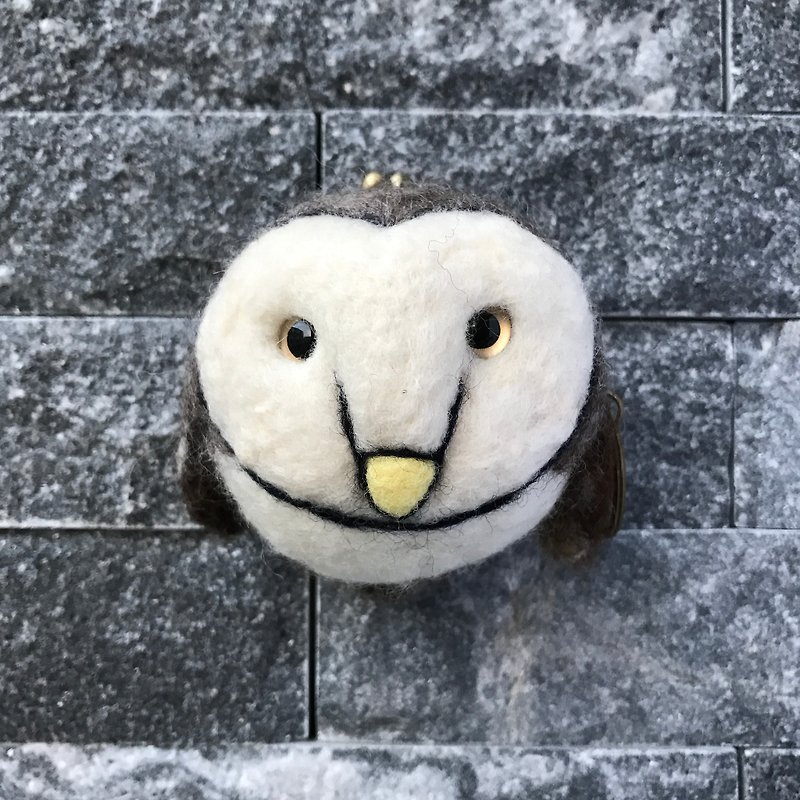 Owl 5 inch three-dimensional wool felt mouth gold package - Keychains - Wool Khaki