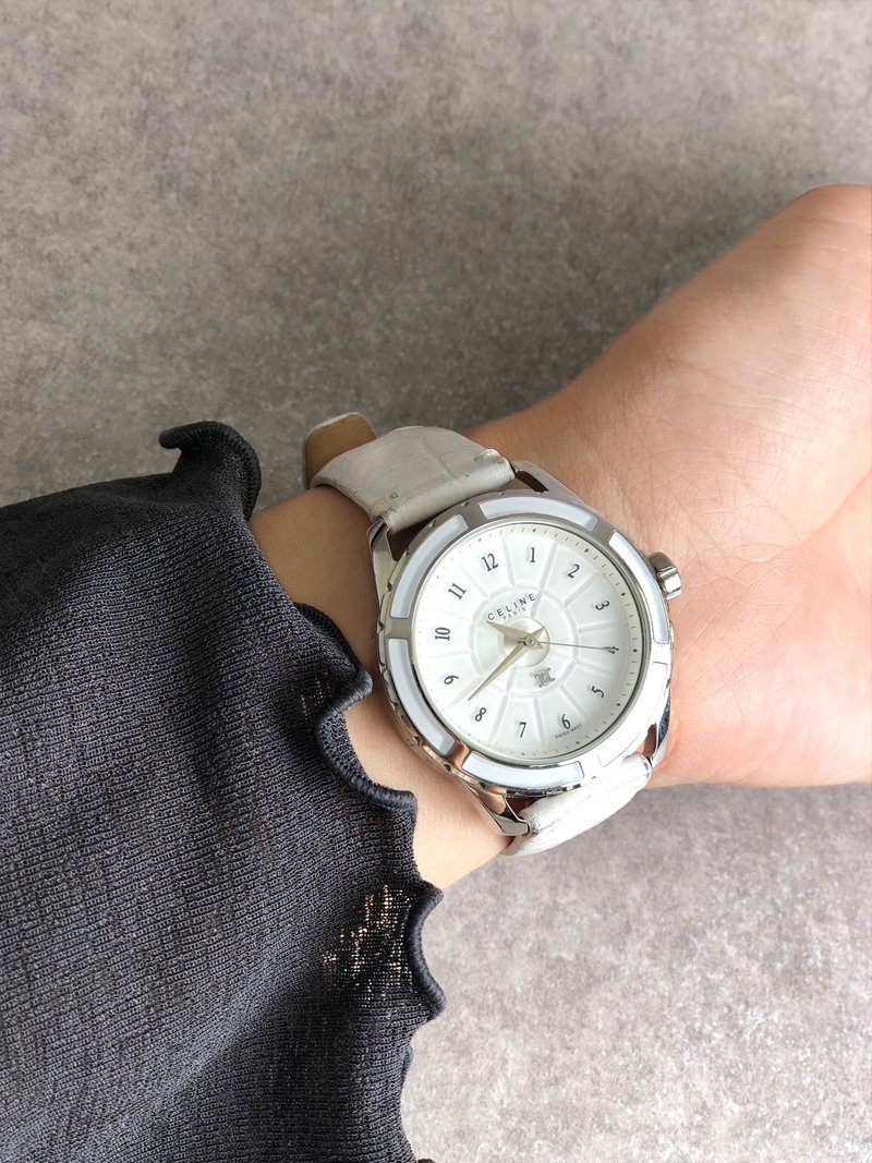 【 日本直送　名牌中古包 】CELINE セリーヌ 腕時計 ホワイト レザー クウォーツ ラウンド vintage ヴィンテージ オールド x4tfzi - 女錶 - 真皮 白色