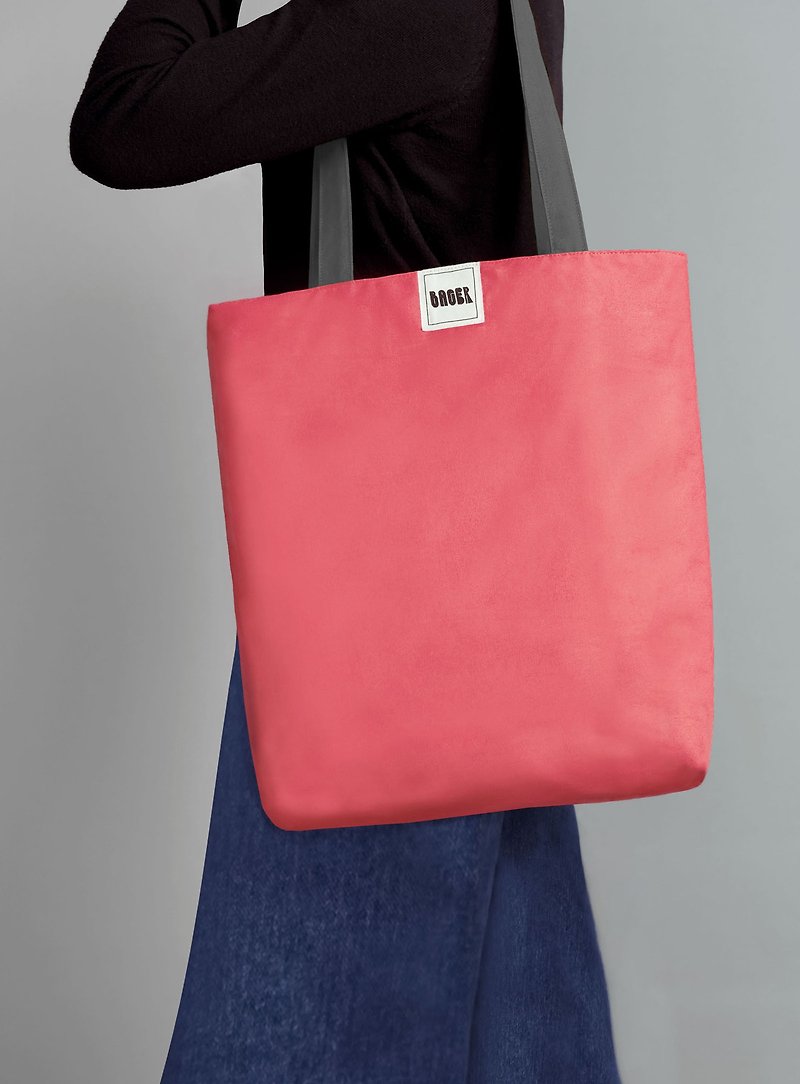 Colorblock shoulder canvas bag (large) / coral powder + gray - Messenger Bags & Sling Bags - Cotton & Hemp Pink