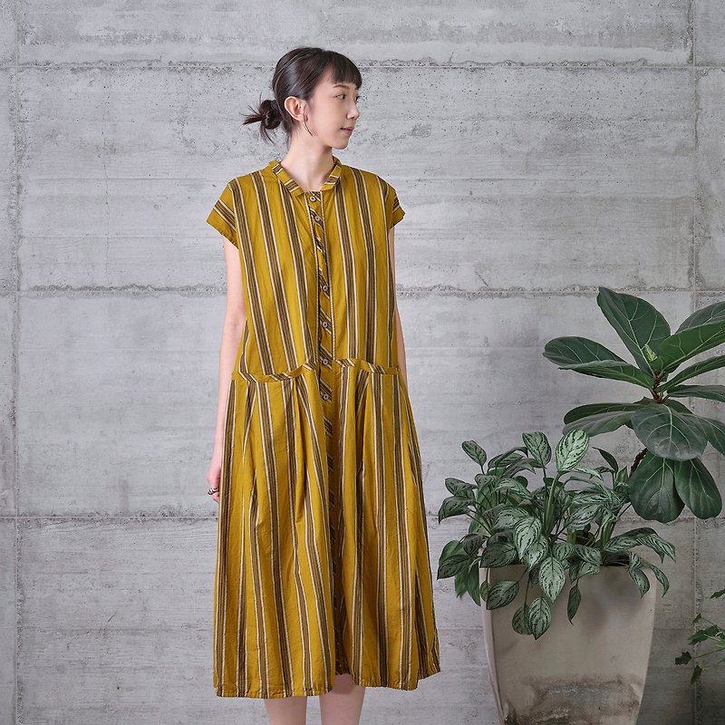 Shuguang small cap sleeve shirt dress | Sold out and adding more - One Piece Dresses - Cotton & Hemp Yellow