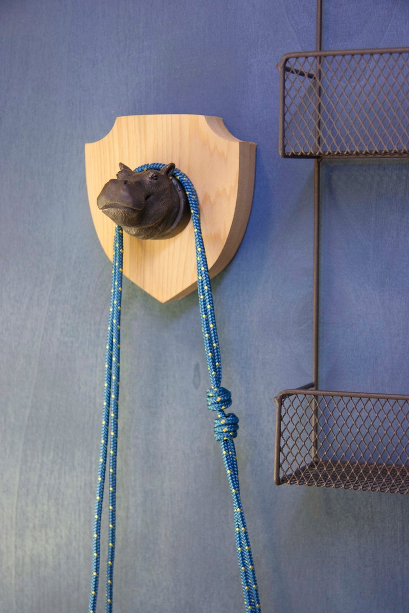 河馬 動物頭像 壁掛 掛勾 木頭 檜木 - 擺飾/家飾品 - 木頭 黑色