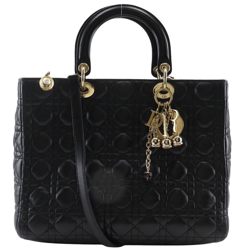 【日本直送】クリスチャンディオール Dior レディディオール ラージ ハンドバッグ カナージュ 2WAYショルダー ラムスキン 黒 レディース【中古】 - 手提包/手提袋 - 真皮 黑色