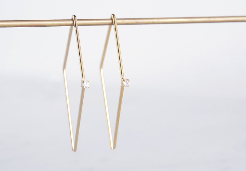 CZ Rhombus Glossy Gold Earrings - ต่างหู - แก้ว สีทอง