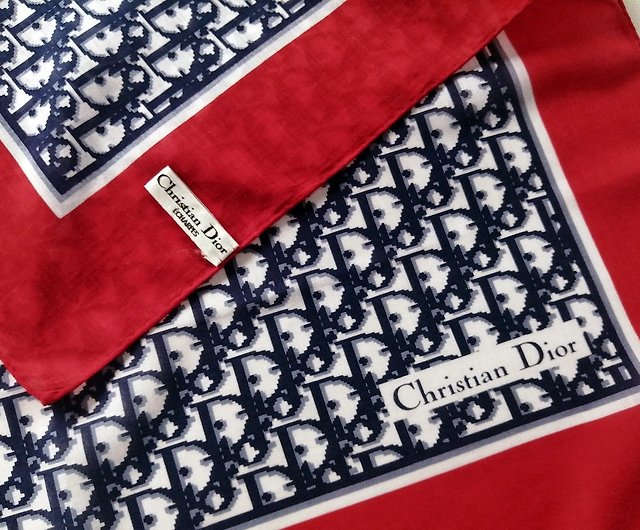 Christian Dior Vintage Scarf Monogram Scarf Wrap Blue Red Cotton
