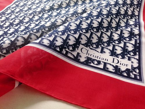 Christian Dior Vintage Scarf Monogram Scarf Wrap Blue Red Cotton 26 x 26  inches - Shop orangesodapanda Scarves - Pinkoi