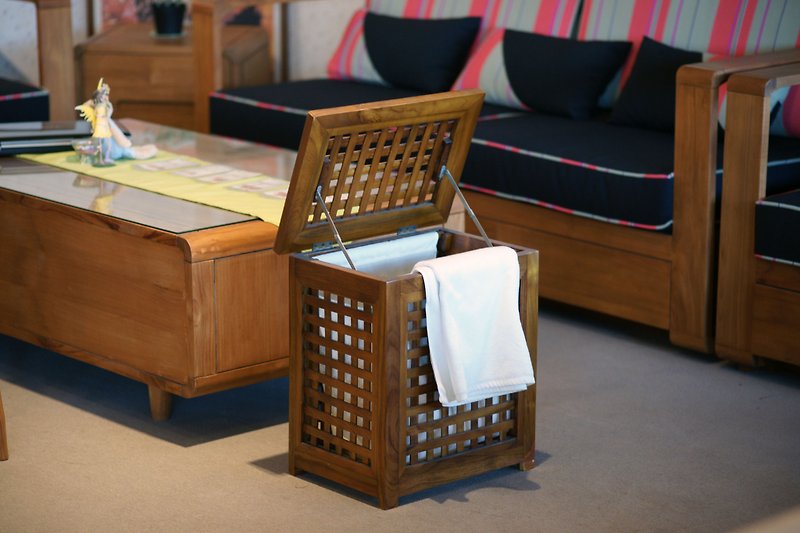 柚木洗衣籃S 實木材質收納好物 可作邊桌使用 - 置物架/籃子 - 木頭 咖啡色