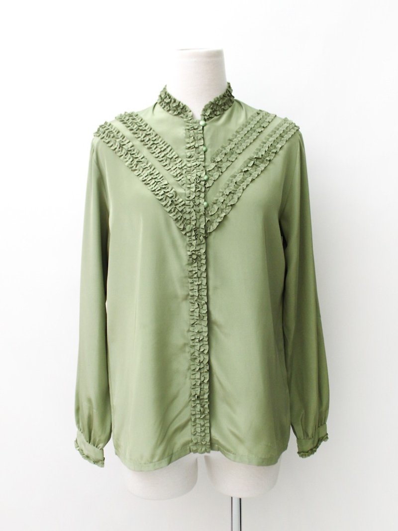 [RE0310T1829]レトロな甘い草グリーンアップルグリーンヴィンテージシャツ - シャツ・ブラウス - ポリエステル グリーン